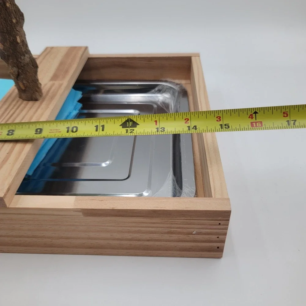 Natural Wood Bird Playstand Tabletop Gym with Stainless Steel Tray‎ and Cups